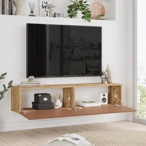 Mobile TV Sospeso 140x32x30 Effetto Legno Rovere E Rosso Frame