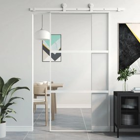 Porta Scorrevole Bianca 102,5x205cm Vetro Temperato E Alluminio /