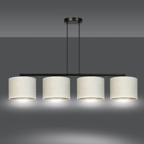 Lampadario 4 Luci Hilde In Acciaio Nero E Paralumi In Tessuto Beige