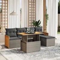 Set Divano da Giardino 6 pz con Cuscini Grigio in Polyrattan 3273937