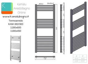 Kamalu - radiatore bagno inox 1180x450mm modello kam-382a