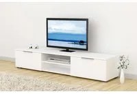 Mobile porta TV a due cassetti, colore bianco lucido, cm 172 x 33 x 39