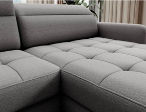 Divano angolare grigio chiaro allungabile/con contenitore (con penisola a sinistra/a U) e rivestimento in velluto Berrto – ELTAP