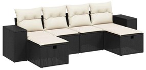 Set Divano da Giardino 6 pz con Cuscini Nero in Polyrattan