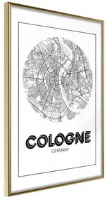 Poster  City Map: Cologne (Round)  Cornice Quadri Cornice d'oro, Larghezza x Altezza Home decor 30x45