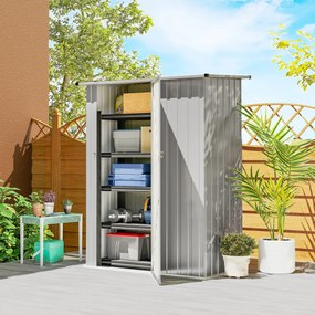 Capanno Porta Attrezzi 142x86x189 cm con Tetto Inclinato e Porta Bloccabile in Metallo Argento...