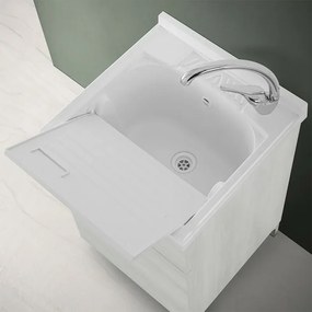 Mobile lavatoio 50x50 cm 1 anta bianco venato con vasca in resina