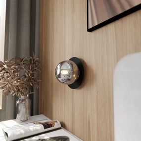 Lampada Da Parete Contemporanea Ippolita 1 Luce In Acciaio Nero E Vetro Fumè