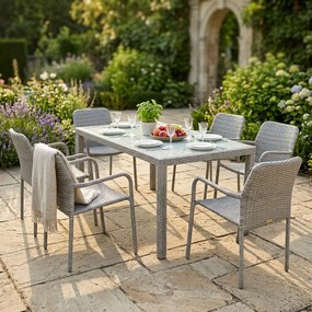 AXONA - set tavolo in wicker cm 150 x 90 con 6 poltrone Axona