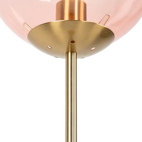 Lampada da terra Art Déco in ottone con vetro rosa - Pallon