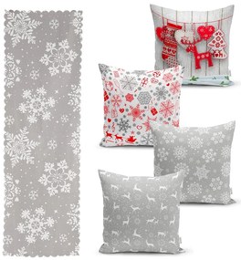 Set di 4 federe natalizie e runner da tavola Fiocchi di neve - Minimalist Cushion Covers