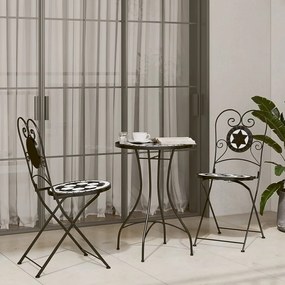 Set Da Bistrot Con Mosaico Nero E Bianco İn Ferro E Ceramica /