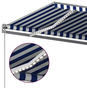 Tenda Automatica con Sensore Vento e LED 600x350 cm Blu Bianca