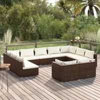 Set Divani da Giardino 11 pz con Cuscini in Polyrattan Marrone 3102074