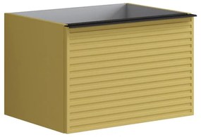 Mobile da bagno sotto lavabo Pixel stripes frontale giallo sole e maniglia alluminio nero laccato L 60 x H 40 x P 45.5 cm 2 cassetti, lavabo non incluso