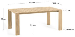 Kave Home - Tavolo da esterno Victoire in legno massello di teak 240 x 110 cm