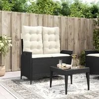 Panca Reclinabile da Giardino con Cuscini Nera in Polyrattan 368235