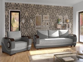 Salotto completo divano letto Norvegia - Ecopelle grigio+tessuto grigio chiaro