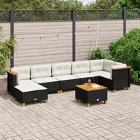 Set Divani da Giardino con Cuscini 8 pz Nero in Polyrattan 3261929