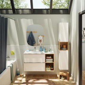 Mobile da bagno sotto lavabo SENSEA Modern bianco e miele laminato opaco L 100 x H 55 x P 45 cm 2 cassetti, lavabo non incluso