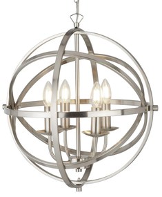 Lampadario Industrial-Nordico Orbita Acciaio Argento 4 Luci E14