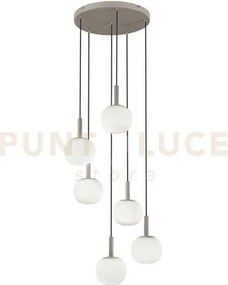 Lampadario a sospensione eris bianco e marrone sei pendenti in allu...