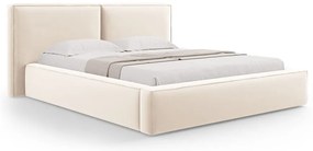 Letto matrimoniale imbottito color crema in velluto con contenitore con rete inclusa 200x200 cm Arendal – Cosmopolitan Design