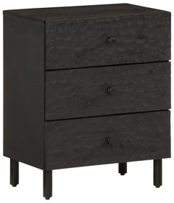 Comodino Nero 50x33x60 Cm İn Legno Massello Di Mango /