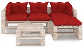 Set divani da giardino pallet 5 pz con cuscini in legno di pino
