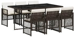 Set da pranzo da giardino 7pz con cuscini in polyrattan marrone