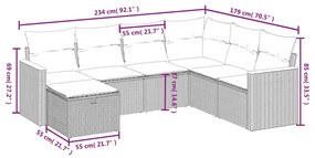 Set Divani da Giardino 7 pz con Cuscini Grigio in Polyrattan