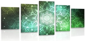 Quadri 5 pezzi – Mandala con sfondo galattico in tonalità di verde