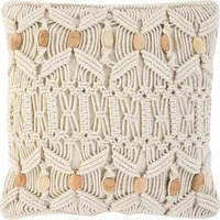 Cuscino Decorativo Beige Cotone Macram 45 x 45 cm Corda Boho Retro Decor Accessori