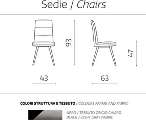 Sedia da cucina in tessuto Grigio Chiaro gambe metallo HILL set 2 pezzi