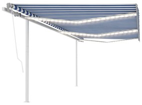 Tenda Da Sole Retrattile Manuale Con Led 6x3 M Blu E Bianco /
