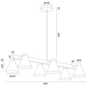 Argon 2552 - Lampadario su palo AVALONE 6xE27/15W/230V nero/oro