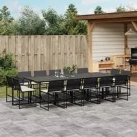 Set da Pranzo da Giardino 15 pz con Cuscini Nero in Polyrattan 3295066