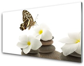 Quadro acrilico Farfalla, fiore, pietre 100x50 cm