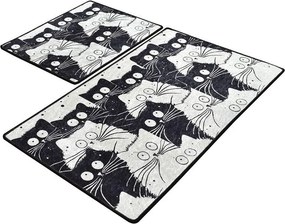 Set di tappetini per il bagno neri/grigi 2 pz 60x100 cm White Cats – Foutastic