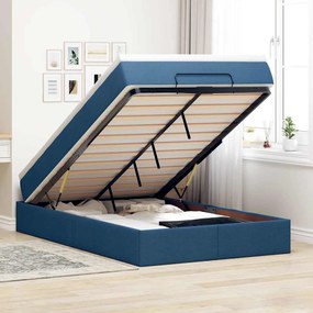 Struttura Letto Pouf Con Materasso Blu 120x200 Cm İn Tessuto /