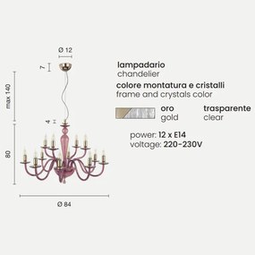 Lampada a sospensione PAGANINI a 12 LUCI in vetro lavorato a mano ORO