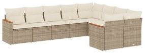 Set Divano da Giardino 9 pz con Cuscini Beige in Polyrattan