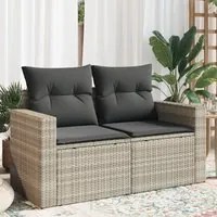 Divano da Giardino con Cuscini 2 Posti Grigio Chiaro Polyrattan 366195