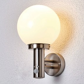 Lindby applique da esterno Nada, acciaio inox, vetro, sensore, E27