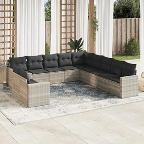 Set divani da giardino 11 pz con cuscini in polyrattan grigio