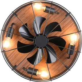 Plafoniera nera opaca e marrone con telecomando e ventilatore Trondheim – Trio