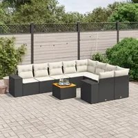 Set Divani da Giardino 10pz con Cuscini in Polyrattan Nero 3225601