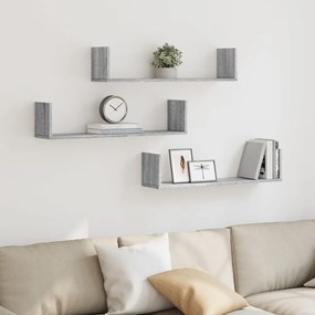 Mensole A Parete 3pz Grigio Sonoma 80x18x18 Cm İn Truciolato /