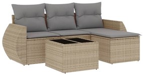 Set divano da giardino 5 pz con cuscini beige in polyrattan