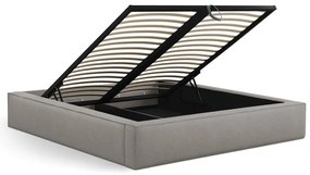 Letto matrimoniale imbottito grigio chiaro con contenitore e rete inclusi 160x200 cm Simon – Micadoni